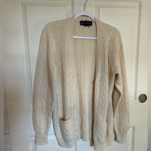 Cream Ralph Lauren blue label 100% cashmere cardigan - Picture 2 of 7